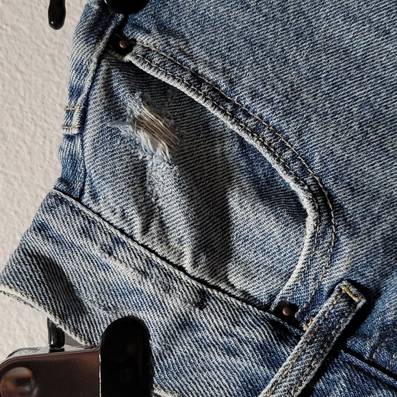 PACSUN 24 CASUAL HIGH RISE STRAIGHT LEG BUTTON FLY CUT OFF DENIM BLUE JEAN SHORT - Picture 5 of 14